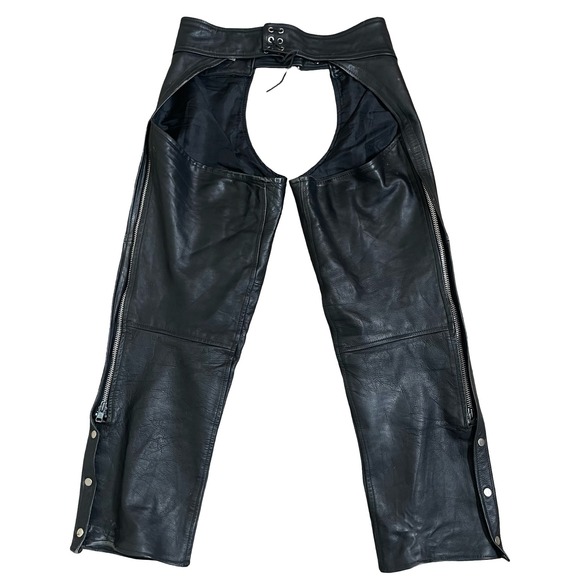 Vintage Vanguard Leather Chaps L Black Cowhide Motorcycle Biker Pants Cowboy
